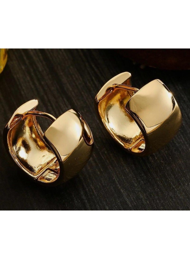 ُTablouhaty Modern Gold-Tone Wide Hoop Earrings – Elegant Bold Polished Chunky Huggie Hoops for Women - Image 1