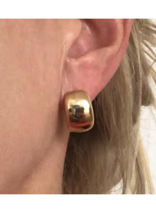 ُTablouhaty Modern Gold-Tone Wide Hoop Earrings – Elegant Bold Polished Chunky Huggie Hoops for Women - Image 3