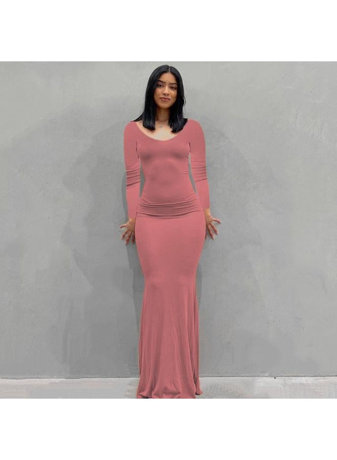 Kardashian Skims European And American Women's Dress Casual Slim-fit Long-sleeve Home Dress