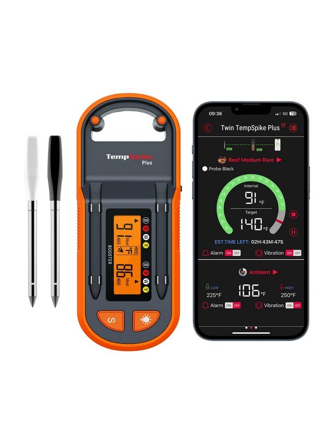ThermoPro TempSpike Plus 600ft Wireless Meat Thermometer with 2 Color-Coded Probes, Bluetooth Meat Thermometer with LCD-Enhanced Booster for Food Cooking Grill Smoker, Fathers Day Gift for Him - Image 1