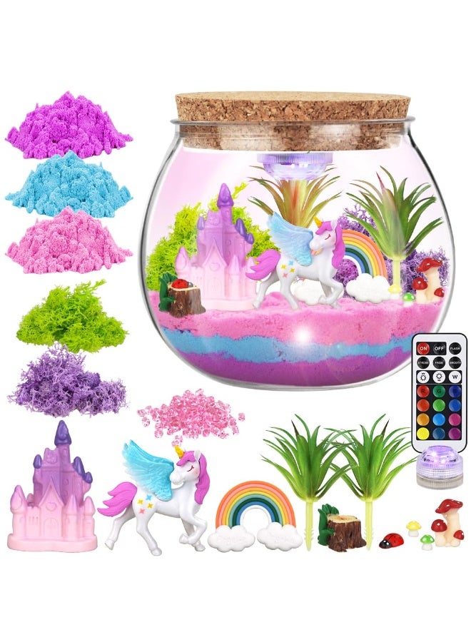 Unicorn Terrarium Kit for Kids DIY Crafts with LED Night Light and Remote, Unicorn Toys for Girls Ages 4 5 6 7 8-12, Birthday Gifts for Boys Girls - Creative Arts and Crafts Kit - Image 1