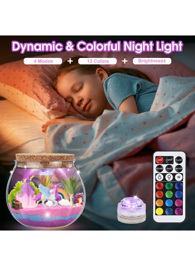 Unicorn Terrarium Kit for Kids DIY Crafts with LED Night Light and Remote, Unicorn Toys for Girls Ages 4 5 6 7 8-12, Birthday Gifts for Boys Girls - Creative Arts and Crafts Kit - Image 3