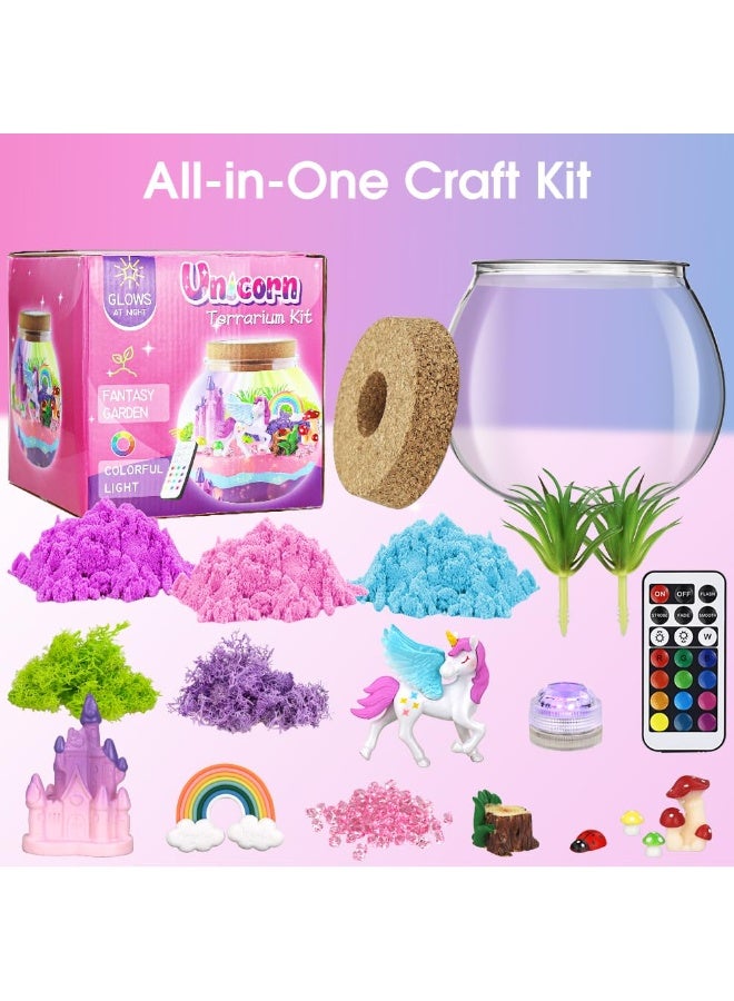 Unicorn Terrarium Kit for Kids DIY Crafts with LED Night Light and Remote, Unicorn Toys for Girls Ages 4 5 6 7 8-12, Birthday Gifts for Boys Girls - Creative Arts and Crafts Kit - Image 2