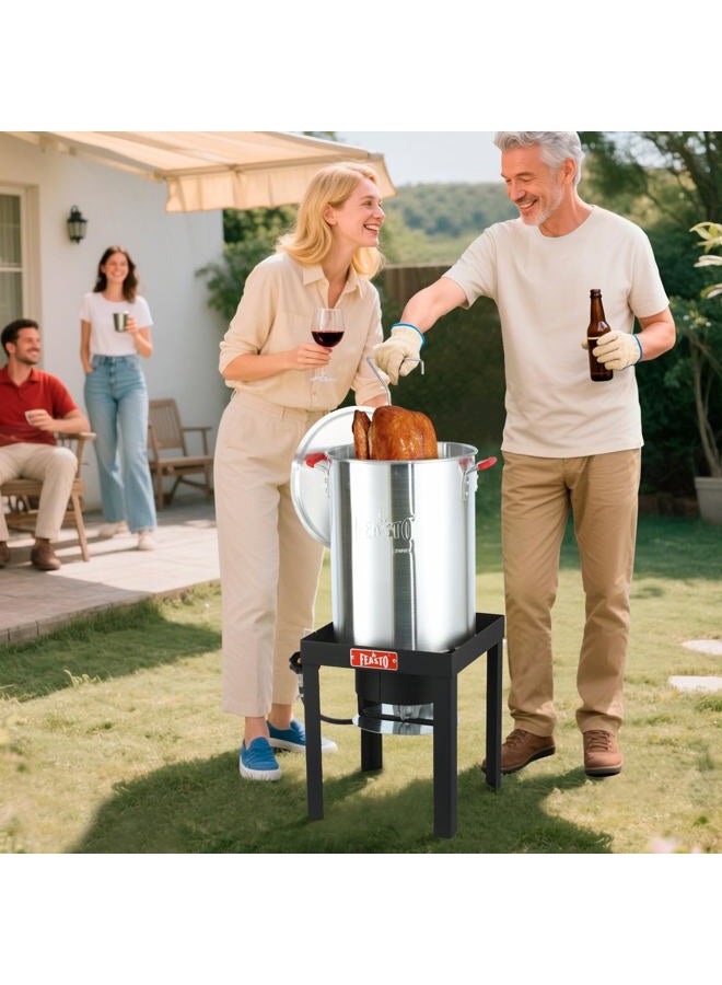 Feasto 30 QT Turkey Fryer Pot with Basket and Burner, Aluminum Crawfish Boiler Steamer with 50,000 BTUs Propane Gas Burner, Outdoor Cooker for Lobster, Crab, Shrimp Boiling and Turkey Frying - Image 2