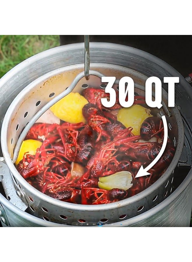 Feasto 30 QT Turkey Fryer Pot with Basket and Burner, Aluminum Crawfish Boiler Steamer with 50,000 BTUs Propane Gas Burner, Outdoor Cooker for Lobster, Crab, Shrimp Boiling and Turkey Frying - Image 4