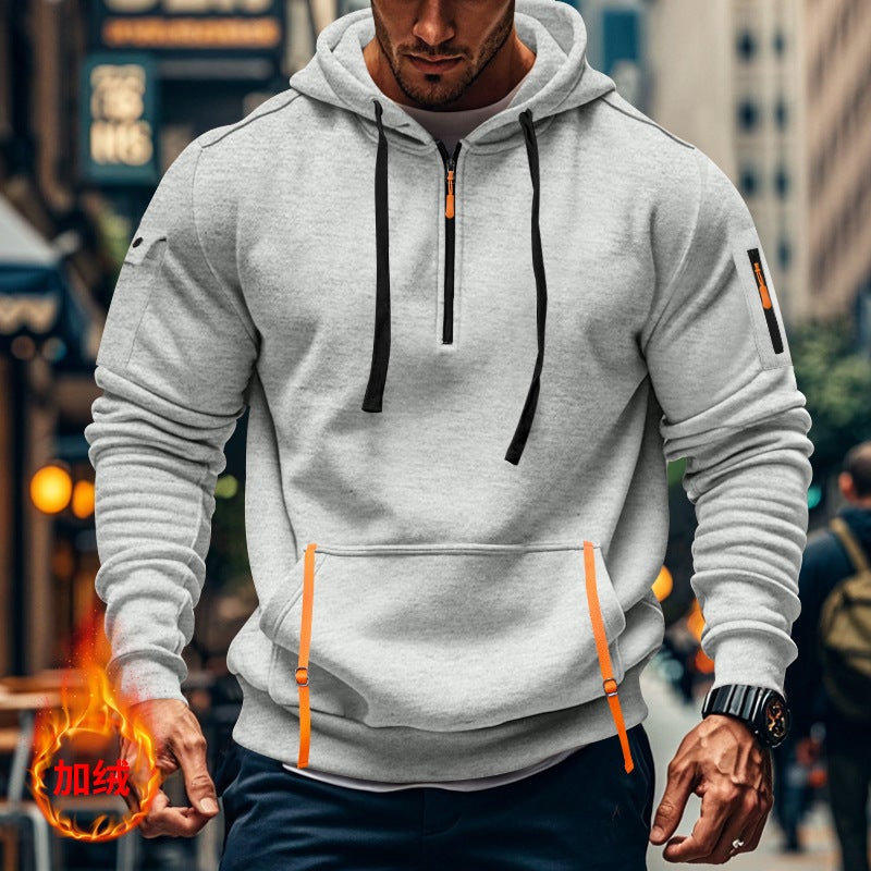 Men'S Fleece-Lined Sweater Hoodie Zipper Multi-Pocket Pullover Men'S Sports Casual Jacket - Image 4