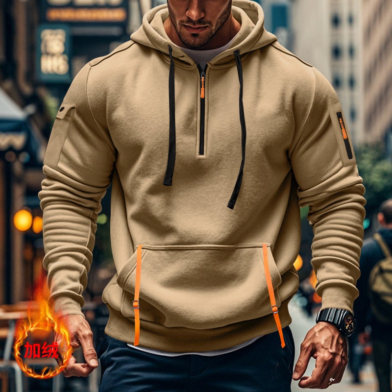 Men'S Fleece-Lined Sweater Hoodie Zipper Multi-Pocket Pullover Men'S Sports Casual Jacket - Image 3