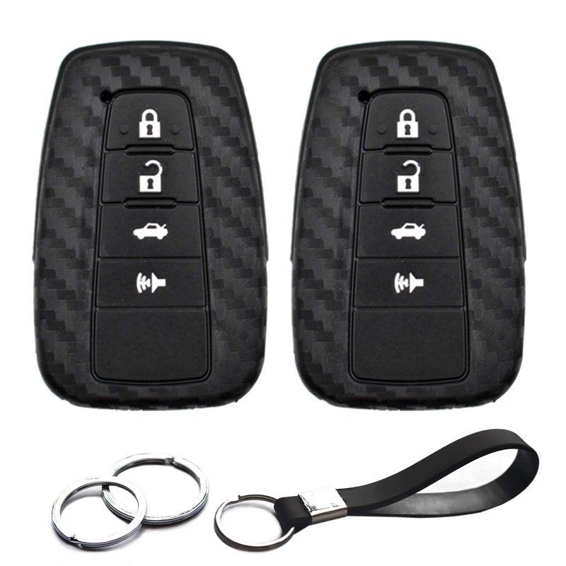 INFIPAR 2pcs Compatible with Toyota RAV4 Camry Highlander 4Runner Corolla Avalon Mirai Prius 86 CHR Smart 4 Buttons HYQ14FBC Carbon Fiber Looks Key Fob Cover Case Key Chain Protector Holder