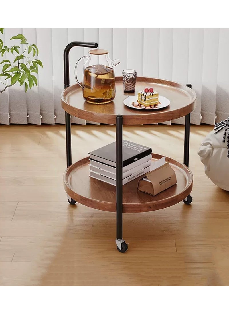 DubaiGallery Side Table, Round Type, 2 Tiers, With Wheels, Coffee Table, Night Table, Sofa Table, Bedside Table, Stylish, Living Room, Bedroom, Large Capacity, Surface, Round, Woodgrain, Waterproof, For Home Use  - Image 1