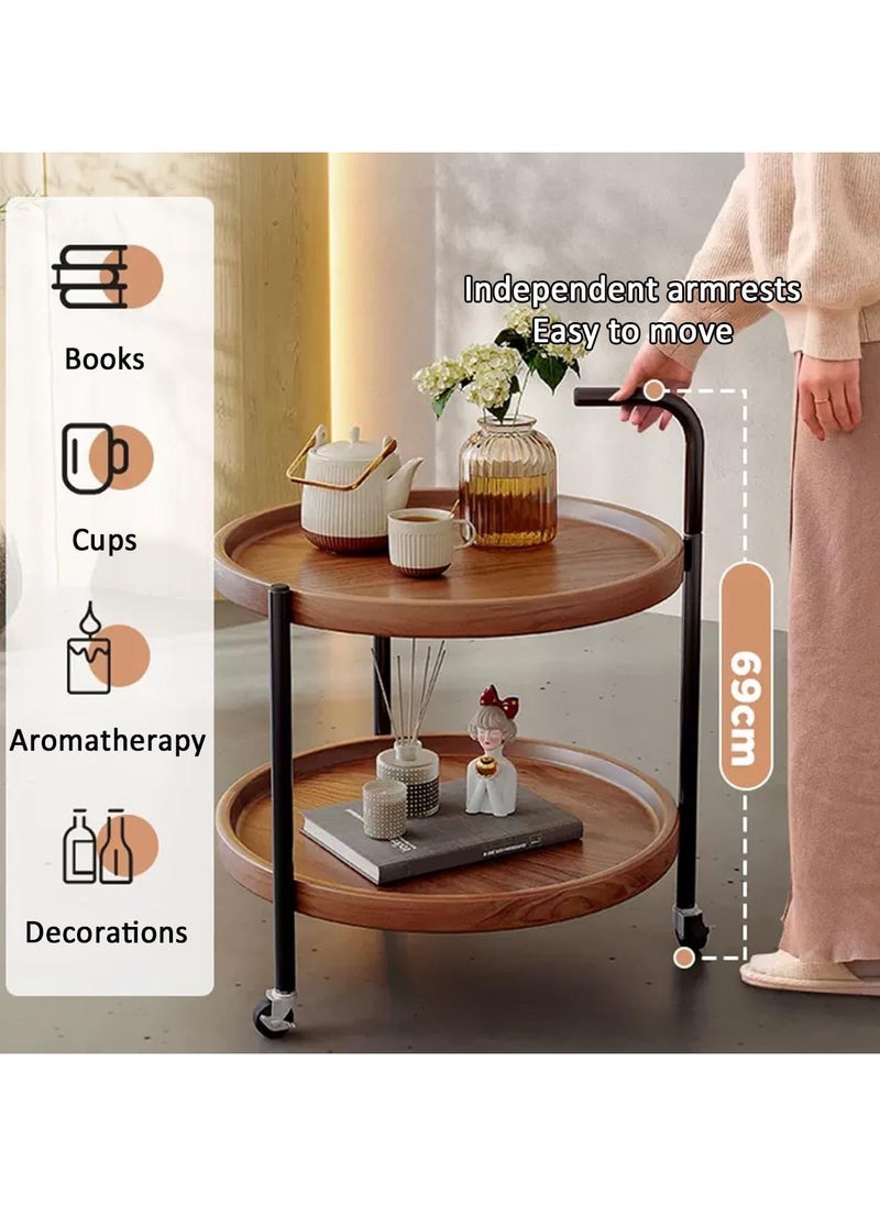 DubaiGallery Side Table, Round Type, 2 Tiers, With Wheels, Coffee Table, Night Table, Sofa Table, Bedside Table, Stylish, Living Room, Bedroom, Large Capacity, Surface, Round, Woodgrain, Waterproof, For Home Use  - Image 4