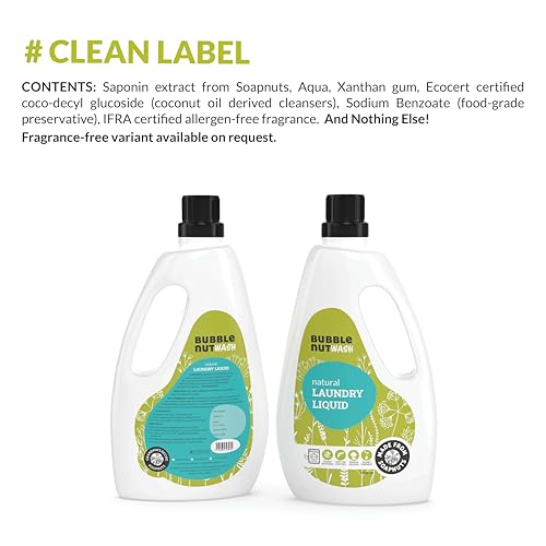 BubbleNut Wash Laundry Detergent Liquid (1000 ml) Fragrance Free, Unscented, Free and Clear,Natural, Organic,Baby safe,Soapnuts-based, Sensitive Skin, Hypoallergenic, Gentle & Ecofriendly Fabric wash - Image 5