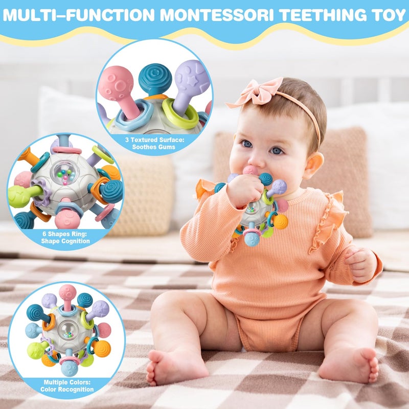 spring flower 6 In 1 Baby Toys, 6-12 months Baby Toys, 0-6 12-18 Montessori Toddler Gifts For Toddlers, Farm Animals Playset & Teething & Stacking Building Block Cup & Tissue Box & Sensory Bin For Development - Image 5