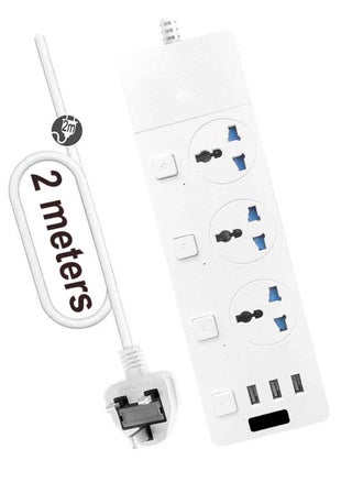 Universal Plug Adapter Power Strips Extension Cord, 3 Outlets with 3 USB Ports Surge Protector, Charging Socket with 2 meters Bold Extension Cord - pzsku/ZA755F4FF47FBD71038E4Z/45/1750237111/cf955866-905b-4b85-83c2-a048b445df1c