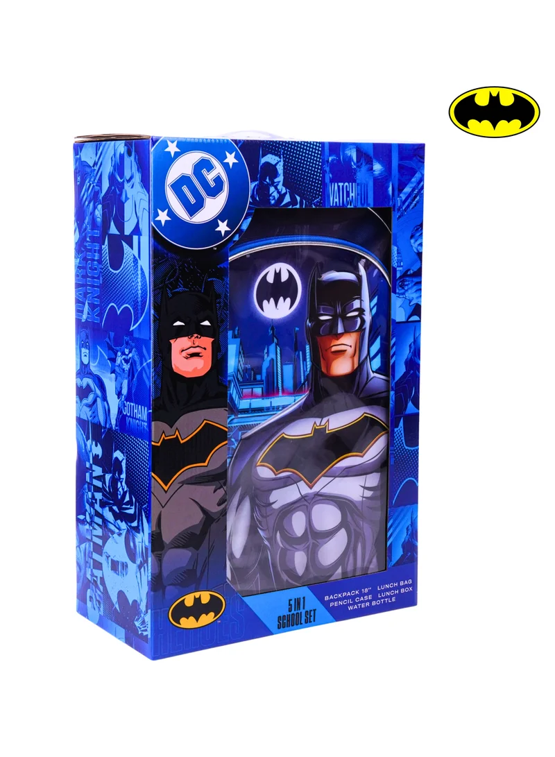 Warner Bros. Warner Bros. Batman Knight Hero 5In1 Backpack Set 18" I Backpack I Lunch Bag I Water Bottle I Pencil Case I Lunch Box I Packaging