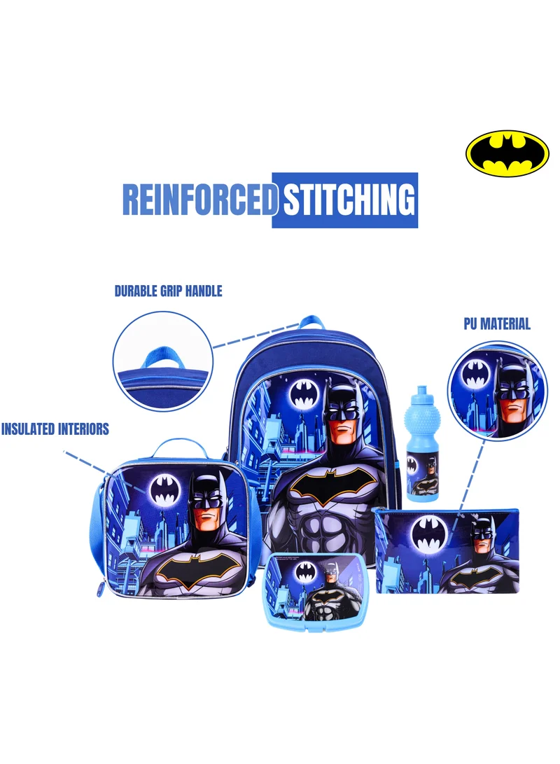 Warner Bros. Warner Bros. Batman Knight Hero 5In1 Backpack Set 18" I Backpack I Lunch Bag I Water Bottle I Pencil Case I Lunch Box I Packaging
