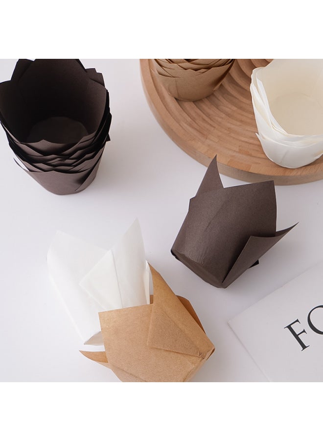 Tulip Paper Cup Baking Cake Holder Muffin Cup Flame Cup Oven High Temperature Resistant Muffin Oil-proof Paper Holder-Specifications:Straw Hat Paper Cup 30 White - Image 4