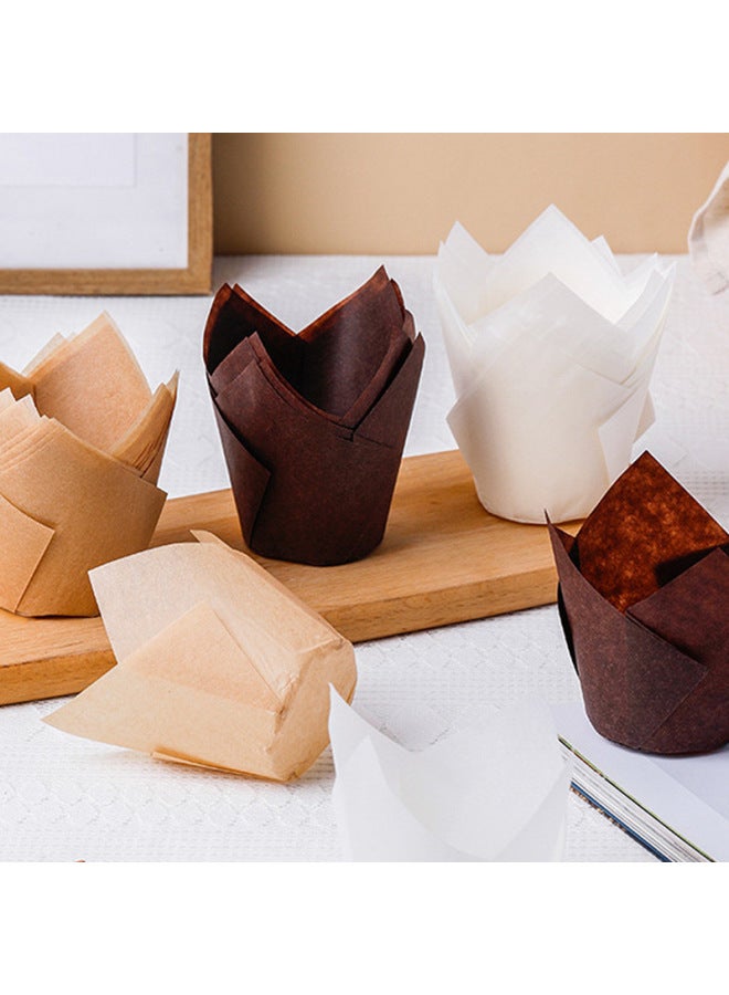 Tulip Paper Cup Baking Cake Holder Muffin Cup Flame Cup Oven High Temperature Resistant Muffin Oil-proof Paper Holder-Specifications:Straw Hat Paper Cup 30 White - Image 5