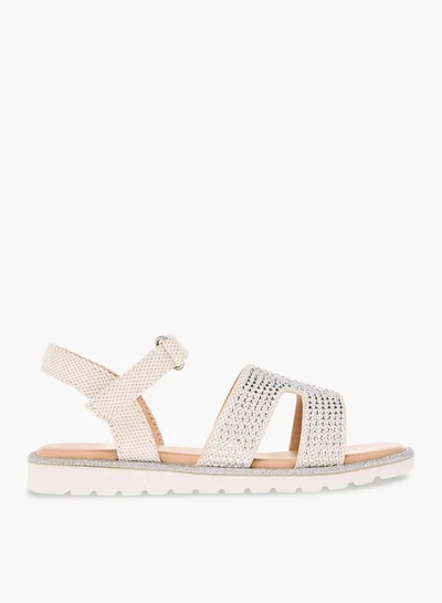 JUNIORS Girls Embellished Cross Strap Sandals With Hook And Loop Closure
