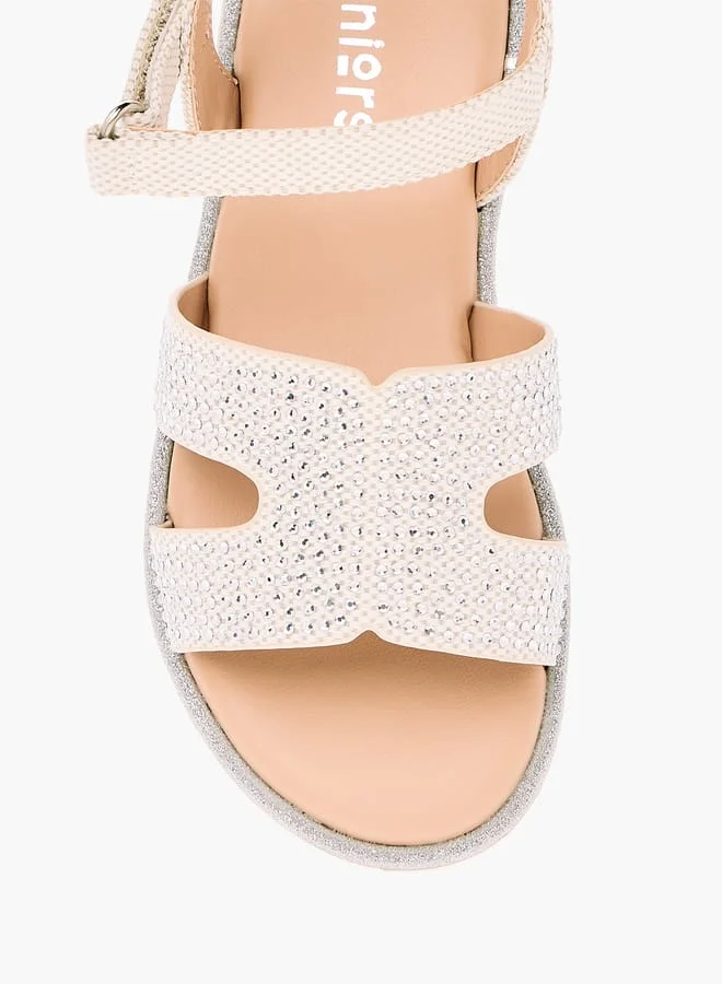 JUNIORS Girls Embellished Cross Strap Sandals With Hook And Loop Closure