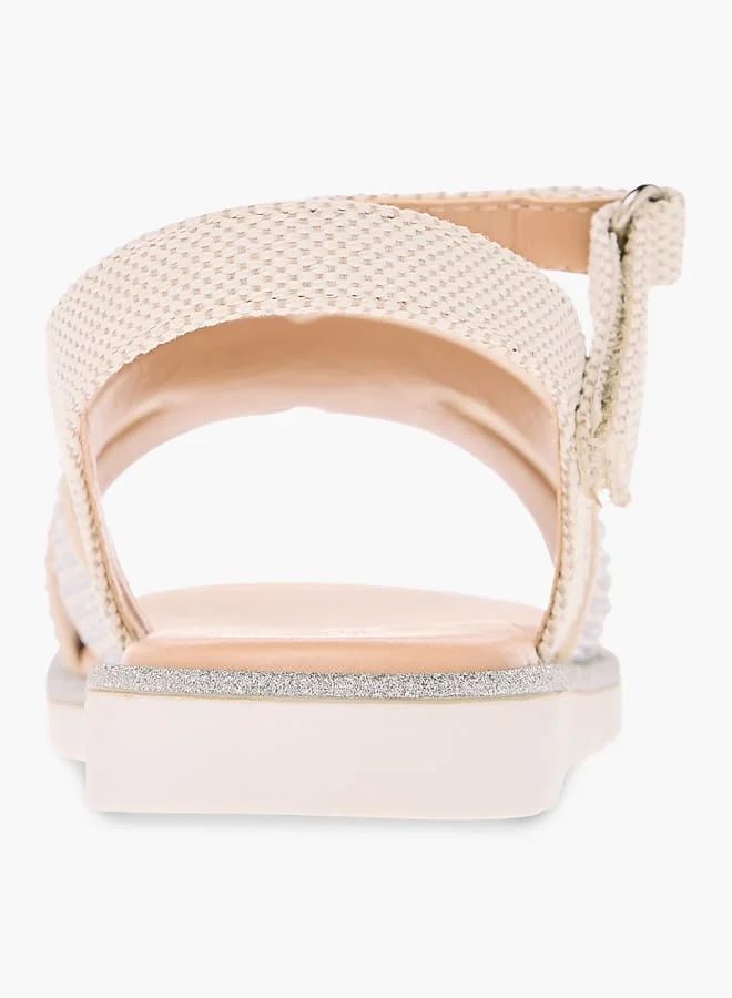 JUNIORS Girls Embellished Cross Strap Sandals With Hook And Loop Closure
