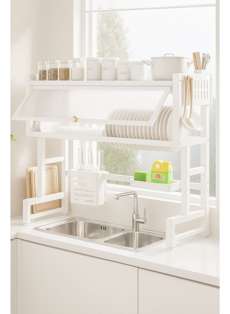 ليفي رف مطبخ من الفولاذ المقاوم للصدأ فوق الحوض - رف مطبخ فوق الغسالة - منظم رف تجفيف الأطباق مع تخزين الأواني والأطباق | رف مطبخ ستانلس ستيل، منظم أدوات المطبخ، رف تجفيف الصحون، رف صحون، حامل صحون، مجفف الصحون، رف تجفيف لاسلكي - رف حوض للمطبخ، رف أطباق للكونترتوب وتخزين المنزل - Image 1