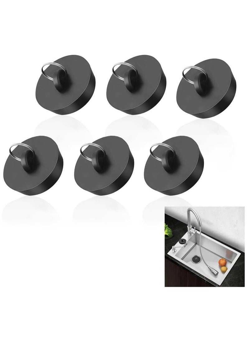 Generic - 6 PCS Bathtub Plug Black Rubber Universal Bath Plugs with Hanging Ring, Kitchen Sink Plug - Image 1
