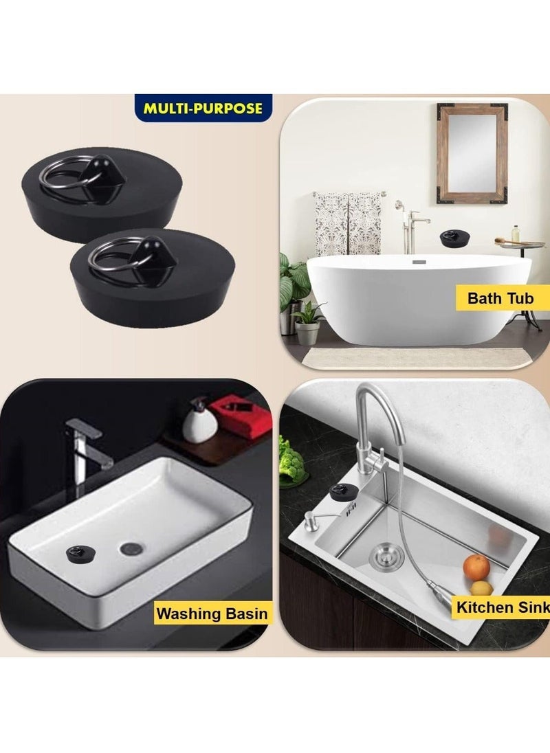 Generic - 6 PCS Bathtub Plug Black Rubber Universal Bath Plugs with Hanging Ring, Kitchen Sink Plug - Image 1