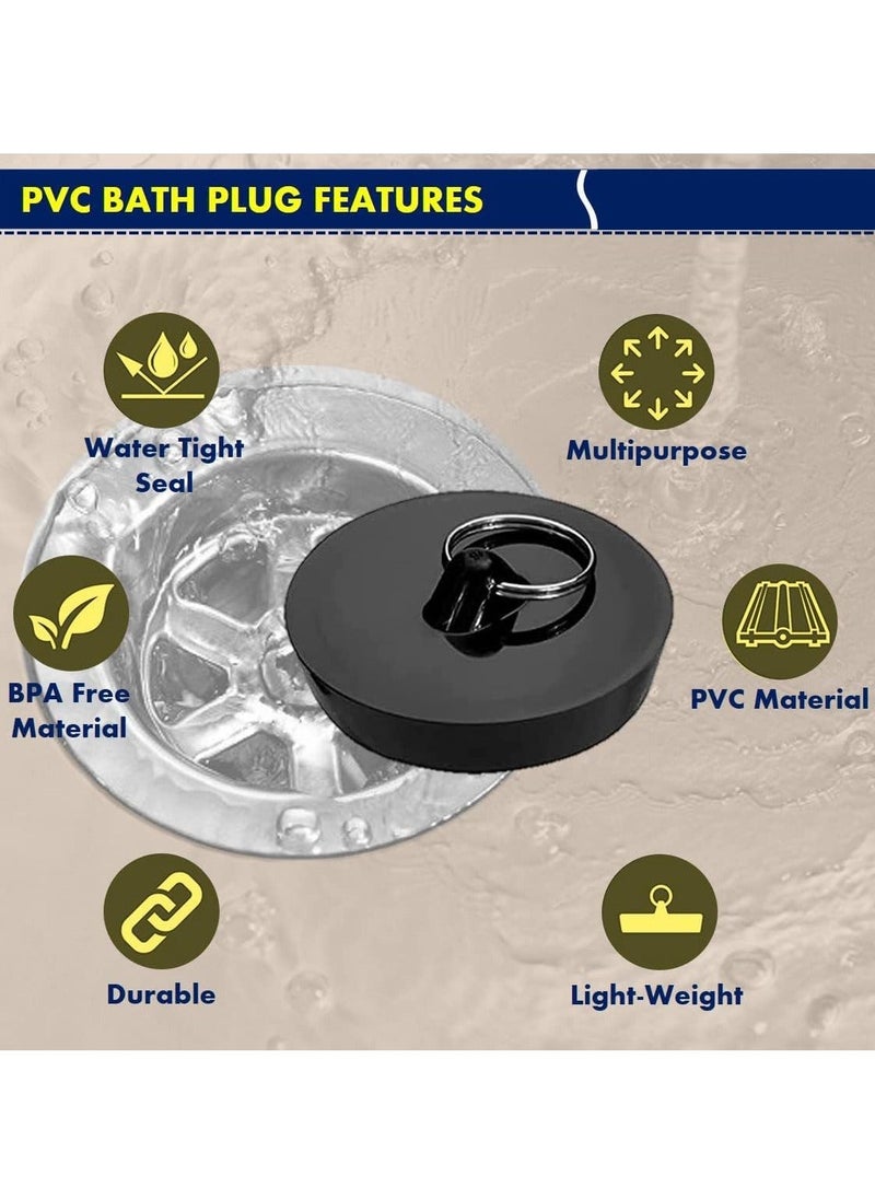 Generic - 6 PCS Bathtub Plug Black Rubber Universal Bath Plugs with Hanging Ring, Kitchen Sink Plug - Image 1