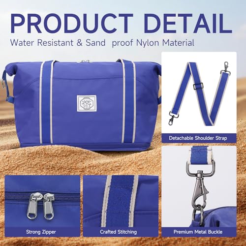 WALNEW Travel Duffel Bag, Weekender Overnight Carry On Bag for Women Men, Foldable Waterproof Gym Luggage Duffle Bag with Metal Buckle Detachable Shoulder Strap and Wet Compartment (Klein Blue) - Image 4