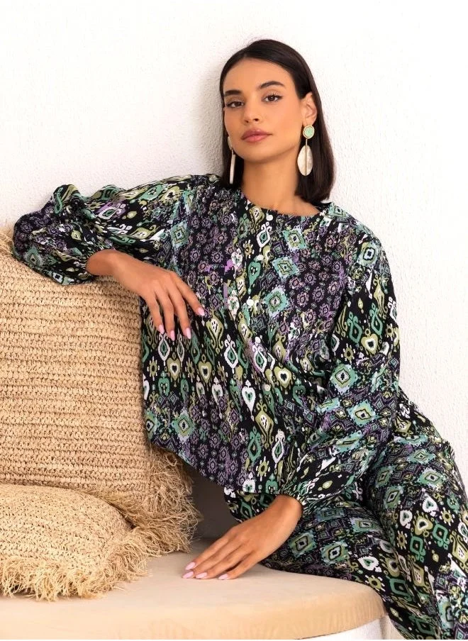 That’s My Gal Black Ikat Embroidered Shirt