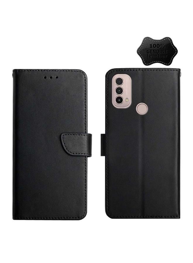 اس-توب جراب لهاتف Motorola Moto E40 مصنوع من الجلد الطبيعي مقاوم لبصمات الأصابع مع قلاب أفقي - Image 1