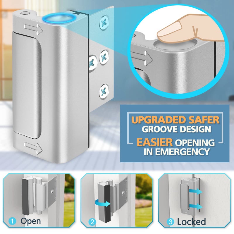WINONLY Home Security Door Reinforcement Lock - Safety Child Proof Door Locks with 8 Screws for Inward Swinging Front Doors, Extra Add a Top Lock Inside Withstands 800 lbs Deadbolt Latch, Guard Bedroom Patio - Image 2