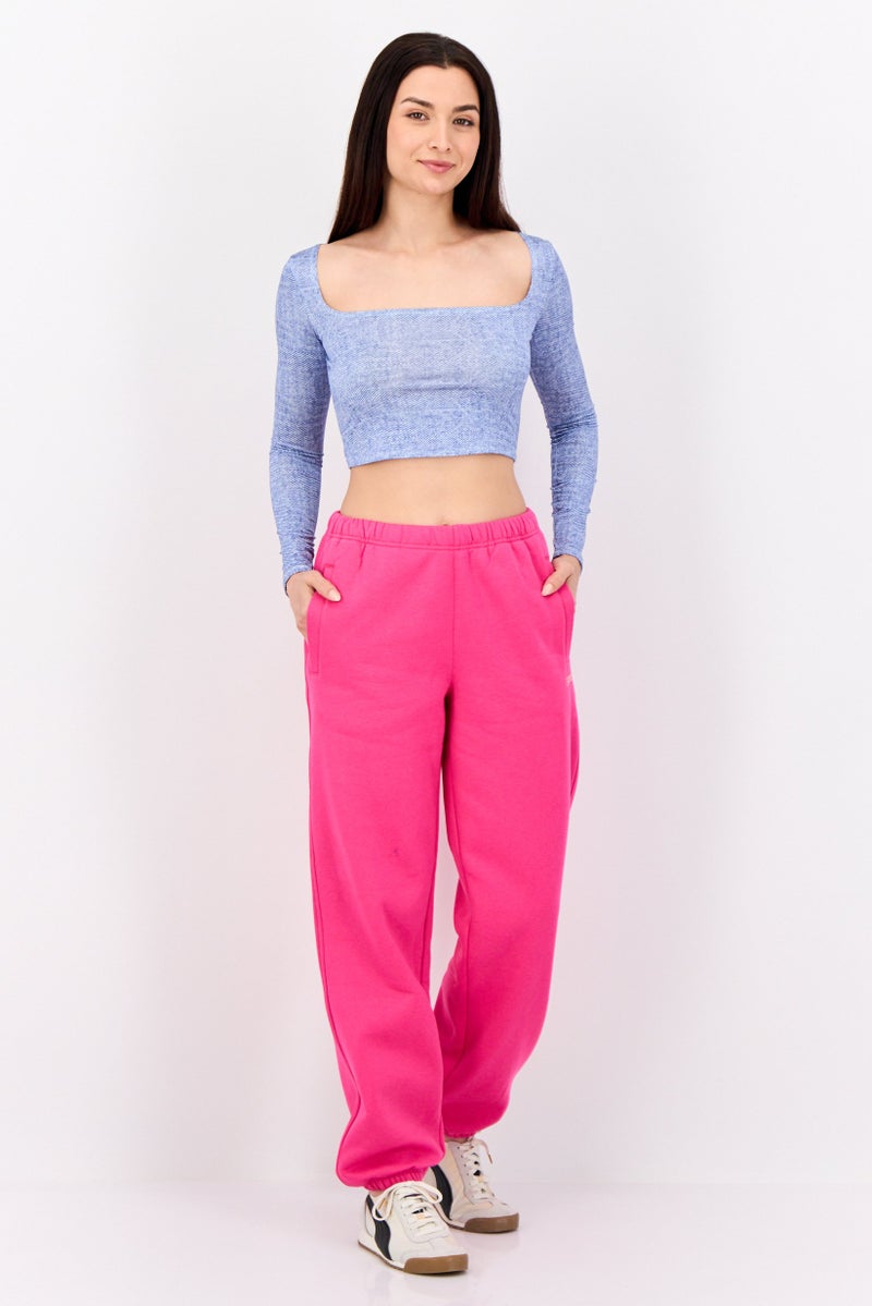 ESPRIT Women Regular Fit Brand Logo Jogger Pants, Dark Pink - Image 3