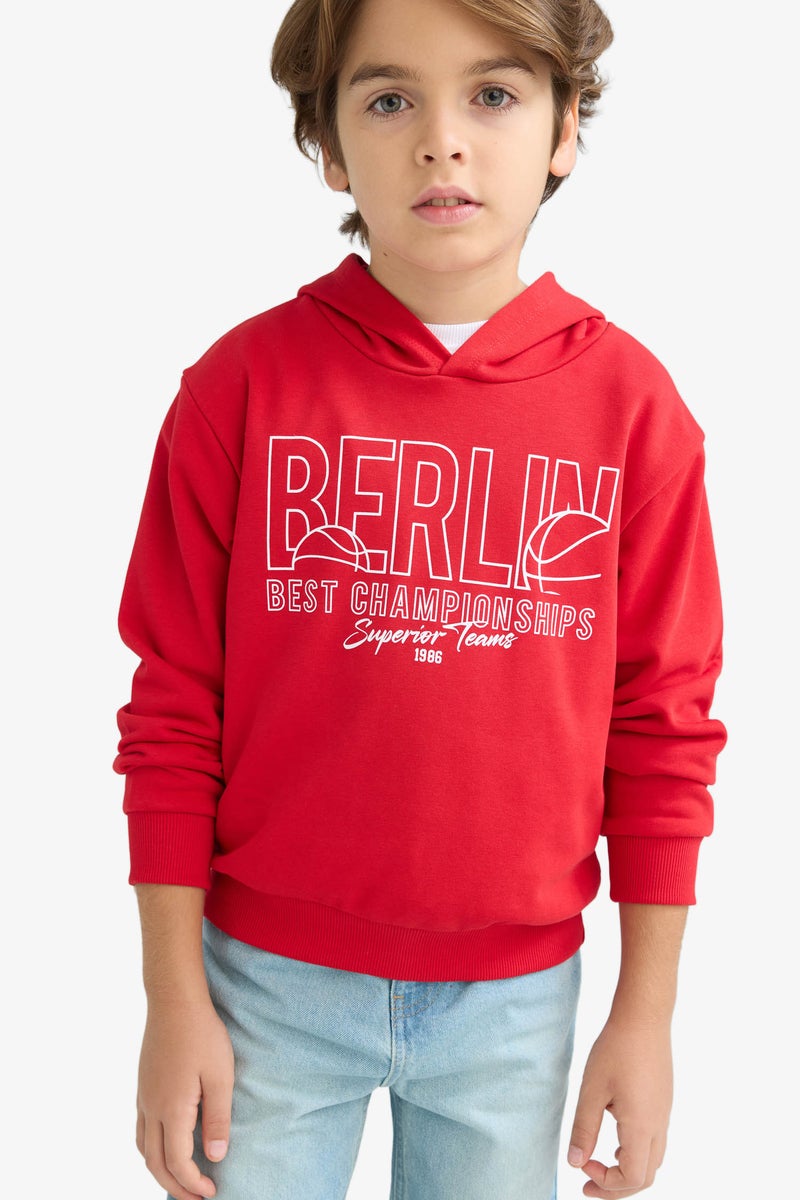 DeFacto Red Boy Boy Hooded Printed Sweatshirt Casual - Image 3