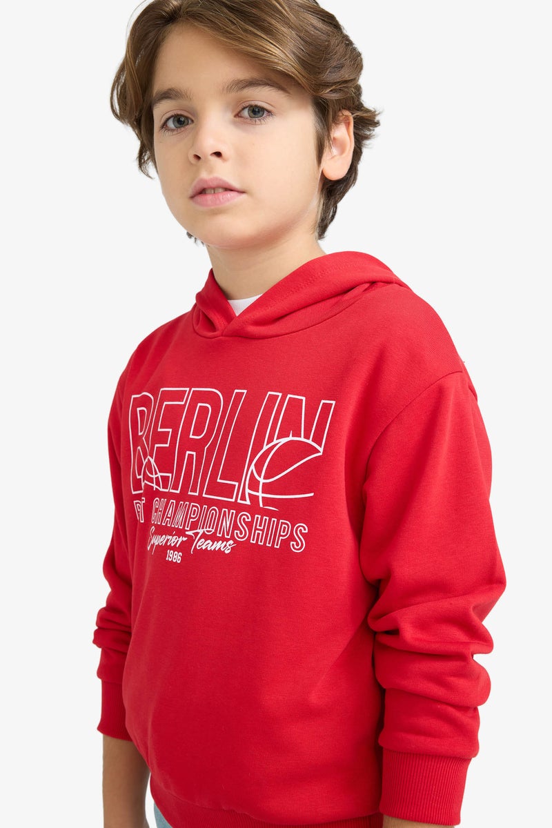 DeFacto Red Boy Boy Hooded Printed Sweatshirt Casual - Image 4