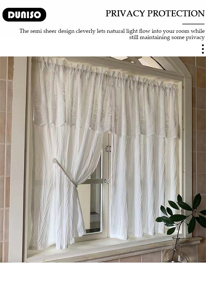 DUNISO Decor Curtains for Living Room, Simple white curtain French curtain,Bedroom Tulle Curtains, Semi Sheer Window Curtains Embroidery Flower Curtain Bay Window Screen Balcony - Image 3