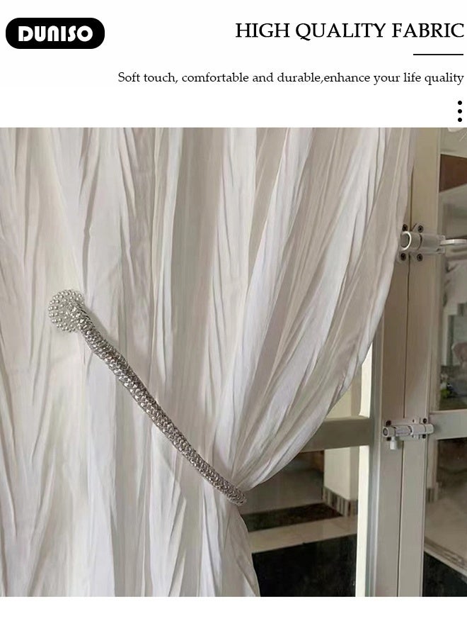 DUNISO Decor Curtains for Living Room, Simple white curtain French curtain,Bedroom Tulle Curtains, Semi Sheer Window Curtains Embroidery Flower Curtain Bay Window Screen Balcony - Image 4