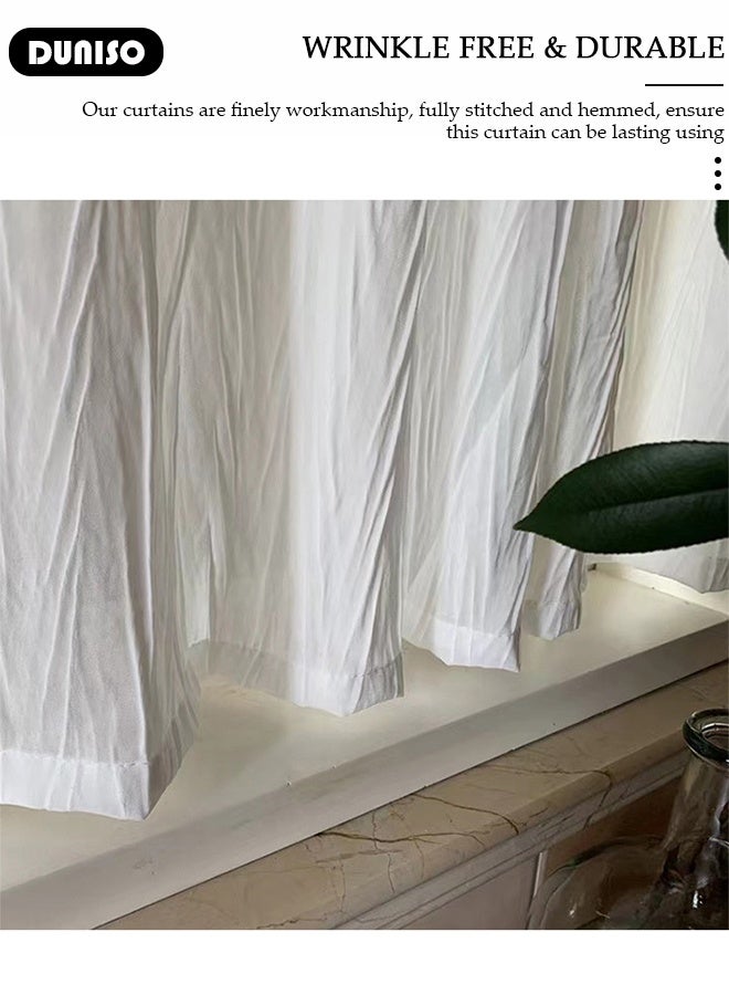 DUNISO Decor Curtains for Living Room, Simple white curtain French curtain,Bedroom Tulle Curtains, Semi Sheer Window Curtains Embroidery Flower Curtain Bay Window Screen Balcony - Image 5