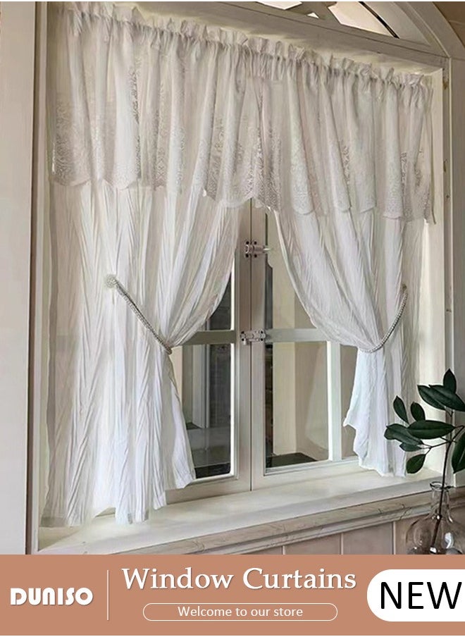 DUNISO - Decor Curtains for Living Room, Simple white curtain French curtain,Bedroom Tulle Curtains, Semi Sheer Window Curtains Embroidery Flower Curtain Bay Window Screen Balcony - Image 1