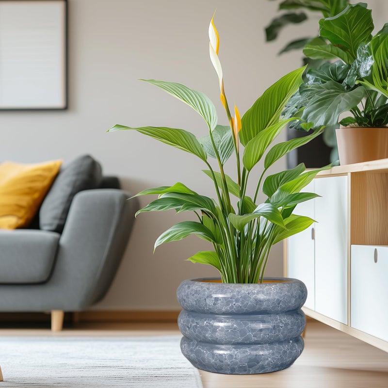 SQOWL Ceramic Planter 13.5 Inch - Large Plant Pot Indoor with Drainage Hole Outdoor Planter Round Flower Pot Modern Decorative Plant Pot for Home Office Decor Gray - Image 2