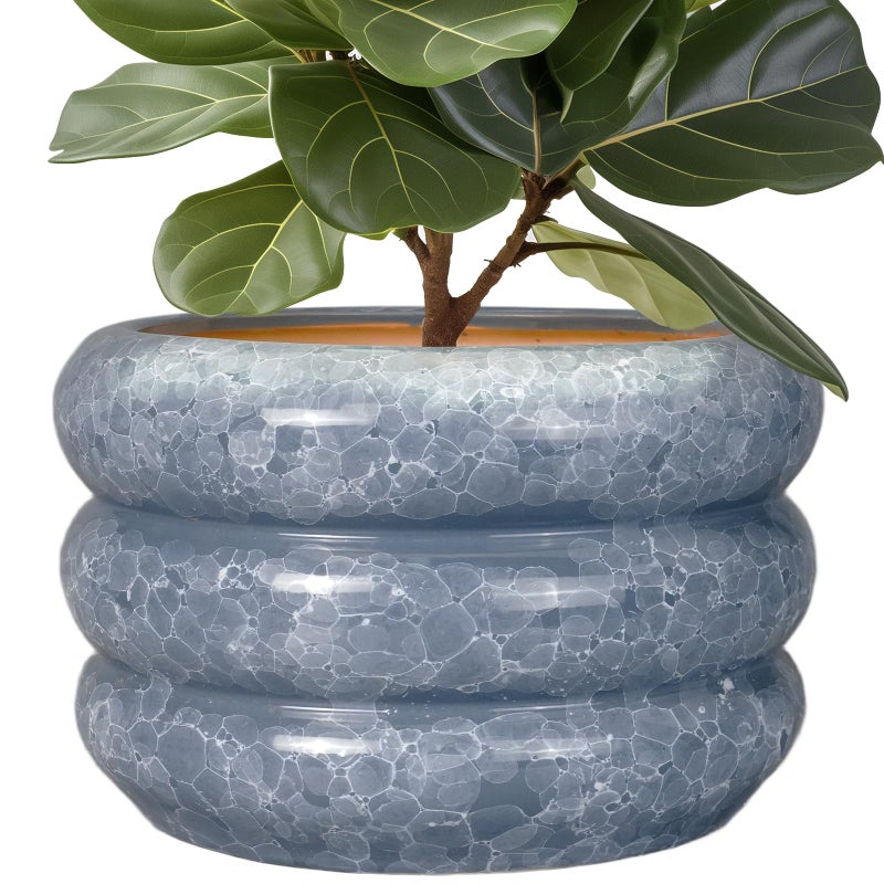 SQOWL Ceramic Planter 13.5 Inch - Large Plant Pot Indoor with Drainage Hole Outdoor Planter Round Flower Pot Modern Decorative Plant Pot for Home Office Decor Gray - Image 1