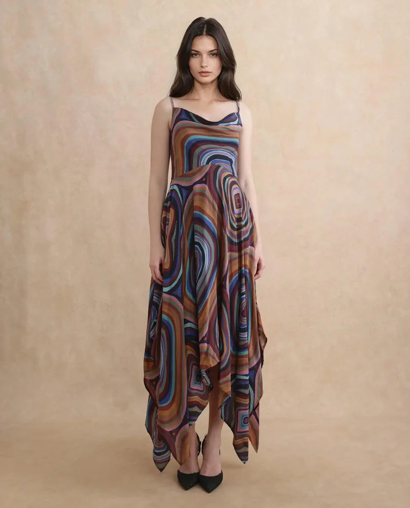 Rareism Rareism Women Janudya Dark Multi 100% Viscose Fabric Sleeveless Fit And Flare Maxi Abstract Print Dress