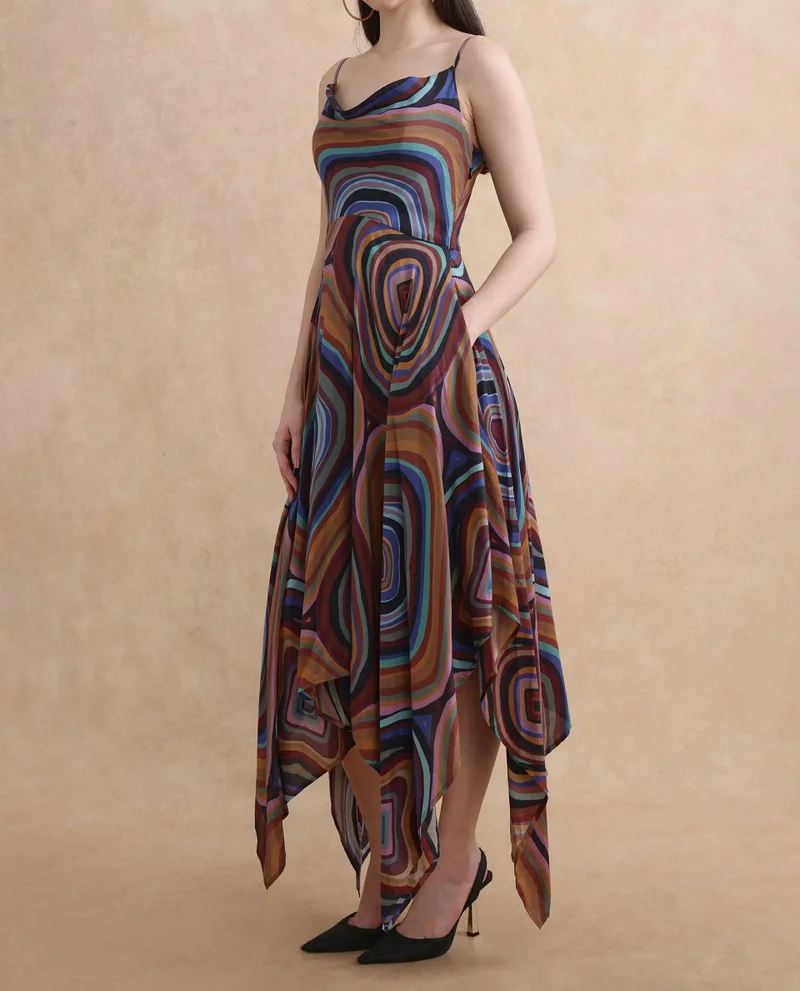 Rareism Rareism Women Janudya Dark Multi 100% Viscose Fabric Sleeveless Fit And Flare Maxi Abstract Print Dress