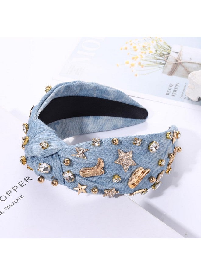 MOLOCH Western Headband Cowgirl Headband For Women Cowboy Boot Hat Stars Knotted Headband Crystal Jeweled Top Knot Hairband Western Country Concert Hair Accessories Bachelorette Outfit Gifts - Image 5