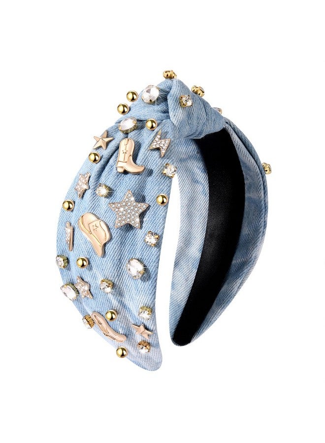 MOLOCH Western Headband Cowgirl Headband For Women Cowboy Boot Hat Stars Knotted Headband Crystal Jeweled Top Knot Hairband Western Country Concert Hair Accessories Bachelorette Outfit Gifts - Image 1