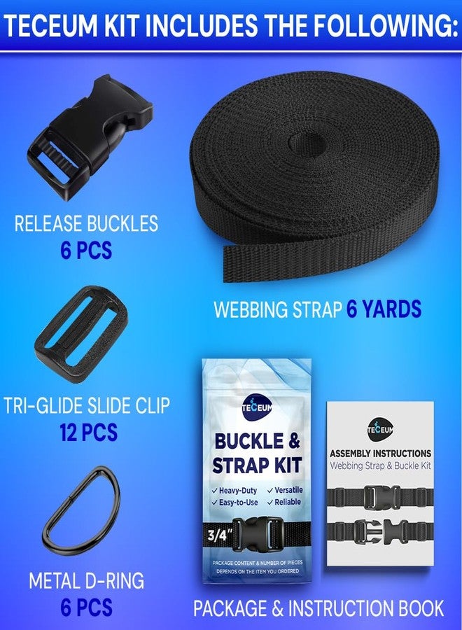 TECEUM Buckles & Strap Kit - 1" Black Nylon Webbing 6 (yd) - 6 Heavy Duty Adjustable Plastic Buckles - 12 Tri-Glide Slide Clips - 6 Metal D-Ring - Ideal Straps for Arts Crafts Outdoors Indoors DIY - Image 3
