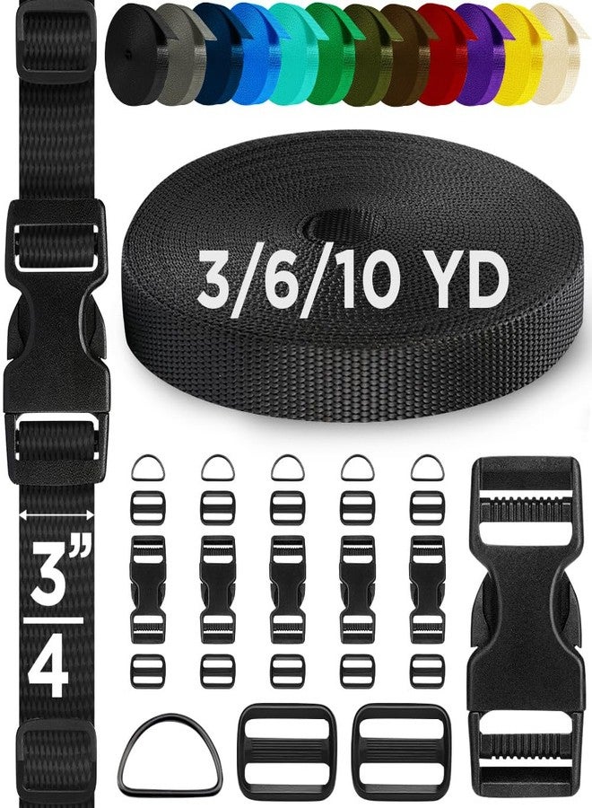 TECEUM Buckles & Strap Kit - 1" Black Nylon Webbing 6 (yd) - 6 Heavy Duty Adjustable Plastic Buckles - 12 Tri-Glide Slide Clips - 6 Metal D-Ring - Ideal Straps for Arts Crafts Outdoors Indoors DIY - Image 1