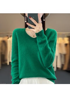 Pure Color 100% Wool Autumn/winter Cropped V-neck Pullover Sweater Base Layer Top Emerald