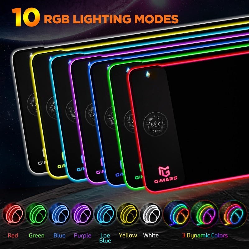 Gimars RGB Gaming Mouse Pad,15W Wireless Charging Mousepad with 10 Light Modes, Large Mousepad with Premium Smooth Surface, Non-Slip Mouse Mat for Gaming, Desk, PC,Office, 31.5x11.8x0.16inch - Image 3