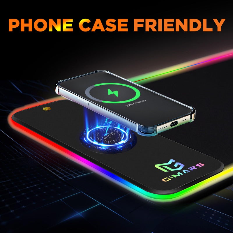 Gimars RGB Gaming Mouse Pad,15W Wireless Charging Mousepad with 10 Light Modes, Large Mousepad with Premium Smooth Surface, Non-Slip Mouse Mat for Gaming, Desk, PC,Office, 31.5x11.8x0.16inch - Image 5